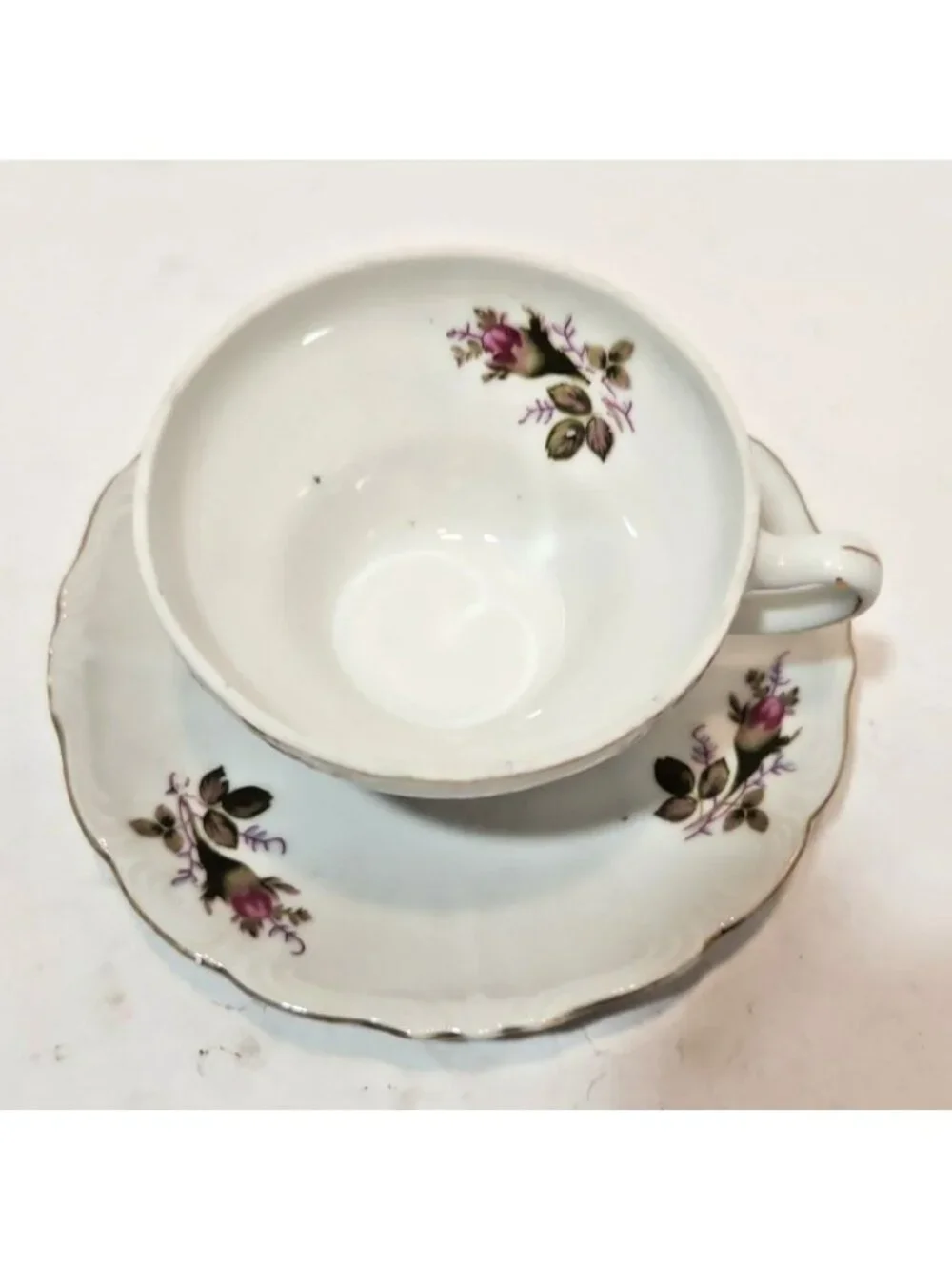 Vintage Japan Tea Cup and Saucer Flower Pink Rose With Gold Tone Rim Set of 3
